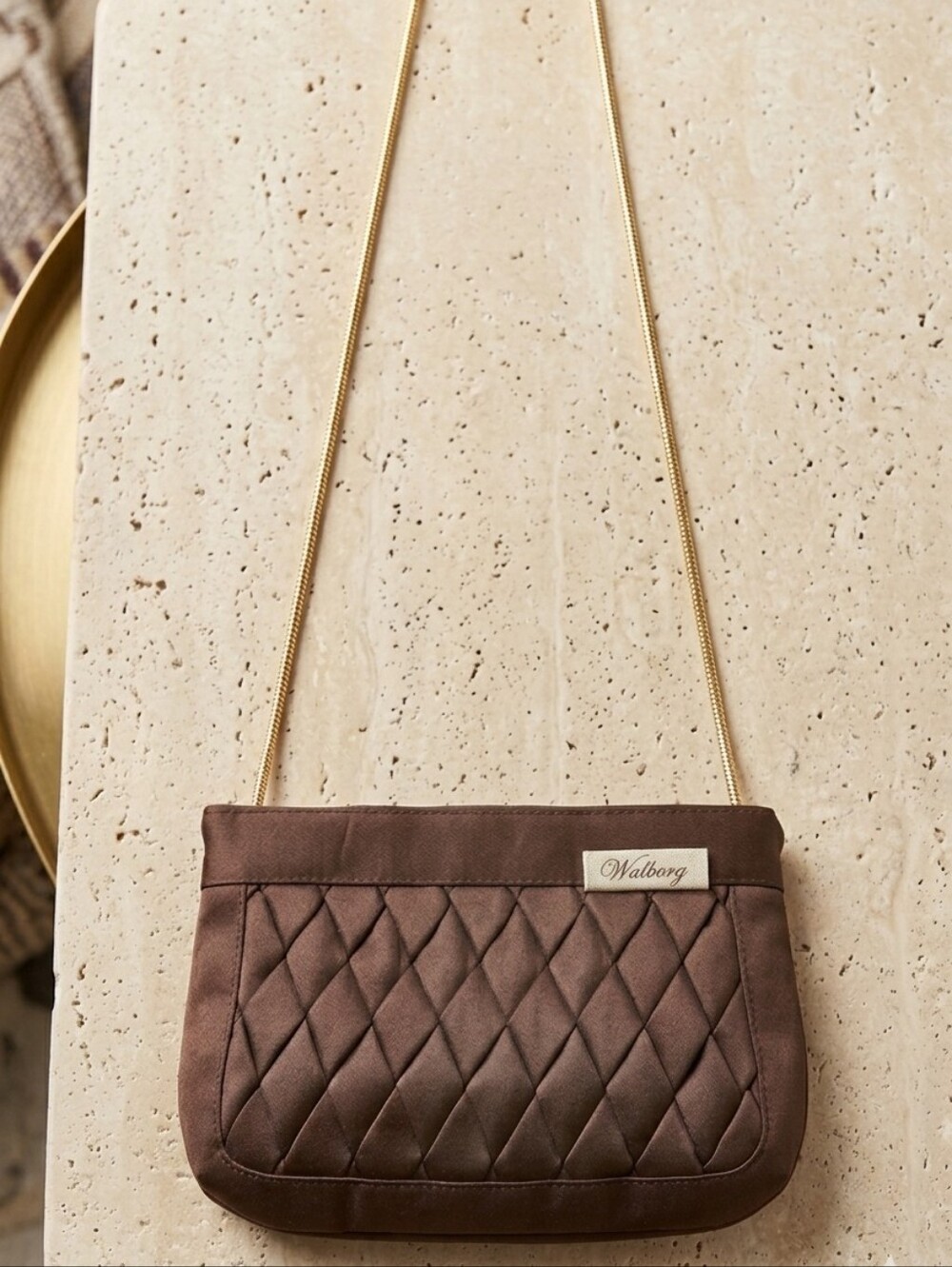 Vintage Walborg Chocolate Brown Tailored Clutch with Polished Gold Straps